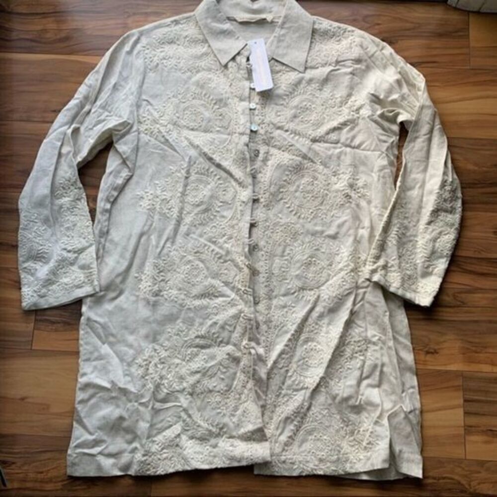 Soft Surroundings linen embroidered tunic NWT L